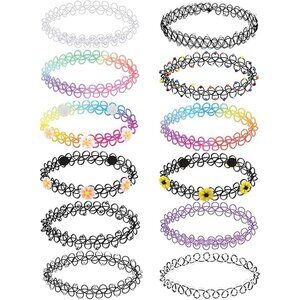 12PC Tattoo Choker Necklace for Women - 90s Choker Necklaces Y2K Fashion Trendy